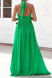 Green Halter A-Line Backless Maxi Dress