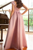 Pink A-Line One Shoulder Prom Gown Evening Dress