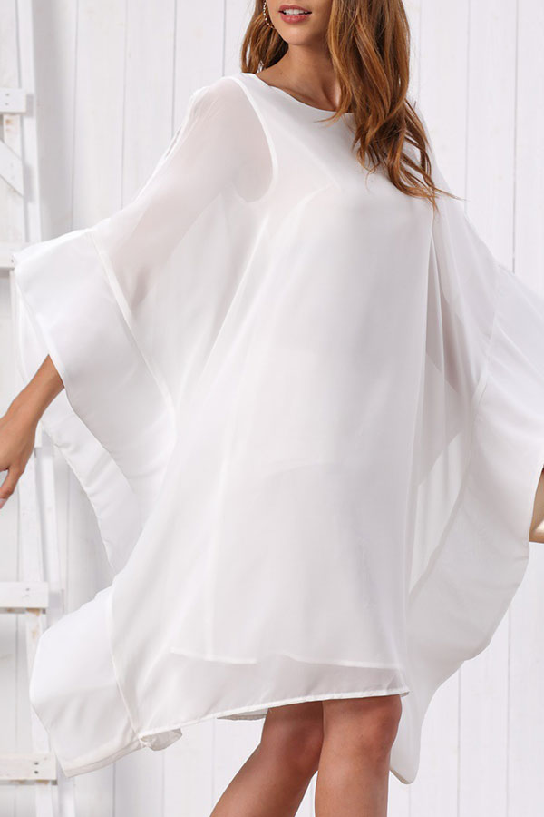 Batwing Sleeves Plain Chiffon Dress – Mislish Batwing Sleeves Plain Chiffon Dress – Mislish
