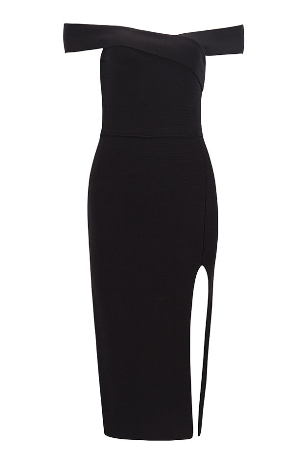 Black Off-the-shoulder Slit Tight-fitting Bandage Prom Dress  Mislish