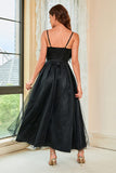 Black A-Line Prom Dress Formal Gown With Feather