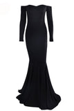 Black Long Sleeve Off Shoulder Evening Prom Dresses