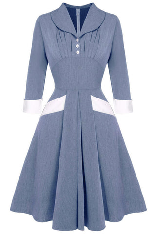 Blue V-Neck A-Line Midi Dresses