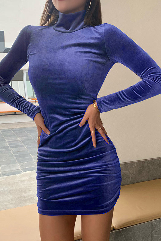 Blue Velvet High Neck Long Sleeve Mini Dress Mislish Blue Velvet High Neck Long Sleeve Mini Dress Mislish