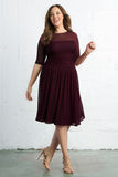Burgundy A-line Lace Prom Dress With Sleeves