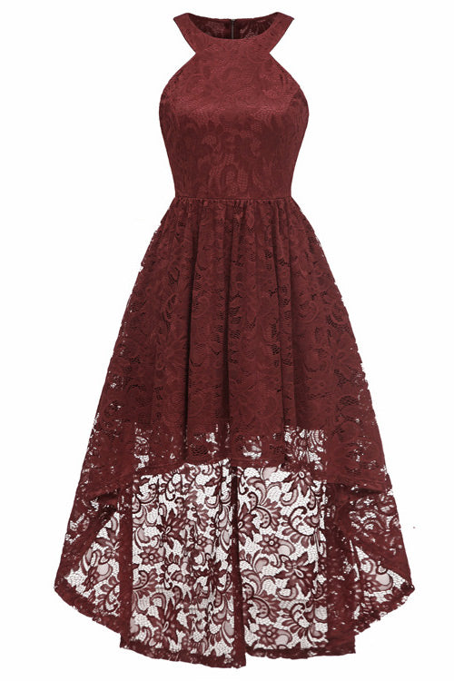 Dark Navy High Low Cut Out Lace Prom Dress – Mislish