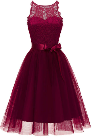Burgundy Sleeveless Cut Out A-line Prom Dress