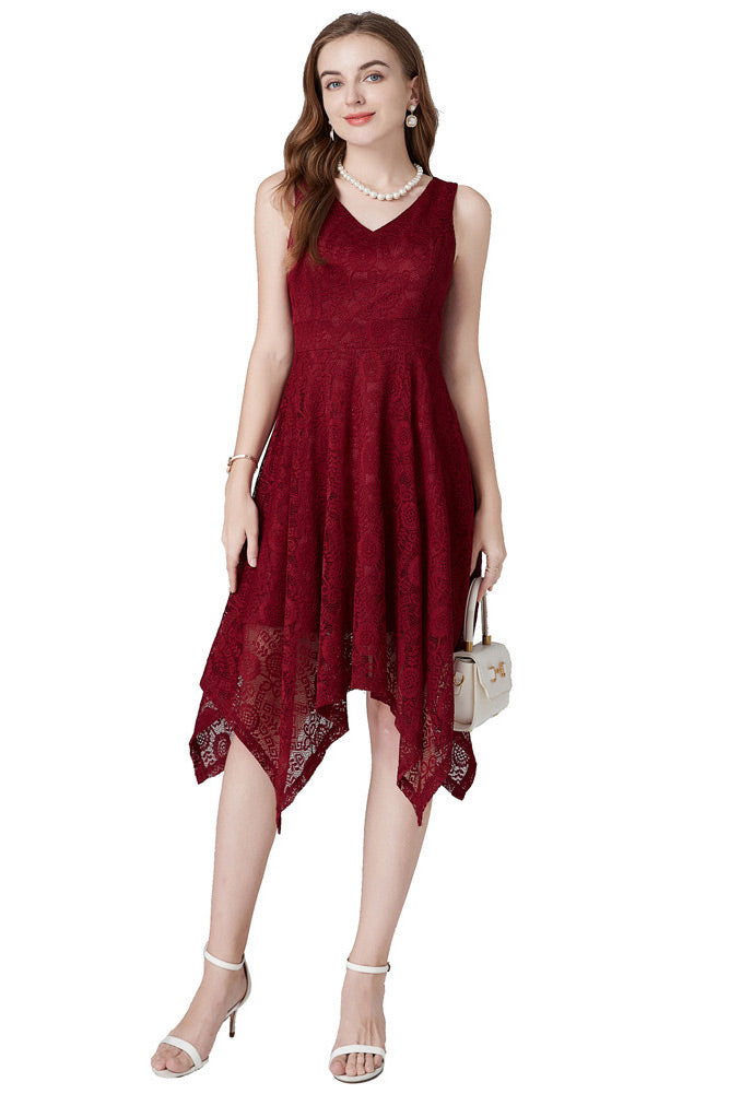 Burgundy A-Line Lace V-Neck Cocktail Party Dress Mislish Burgundy A-Line Lace V-Neck Cocktail Party Dress Mislish