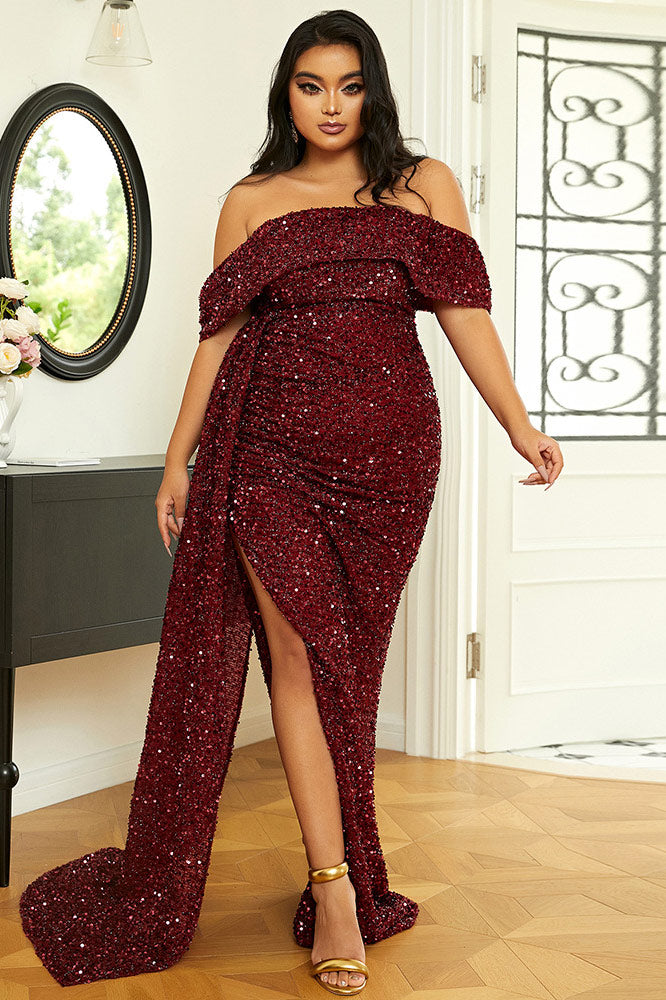 Plus Size Burgundy Off Shoulder Formal Gown Prom Dress Mislish Plus Size Burgundy Off Shoulder Formal Gown Prom Dress Mislish