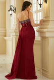 Burgundy One Shoulder Prom Gown Evening Dress