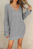 Casual Sky Blue Solid V-Neck Knitted Sweater