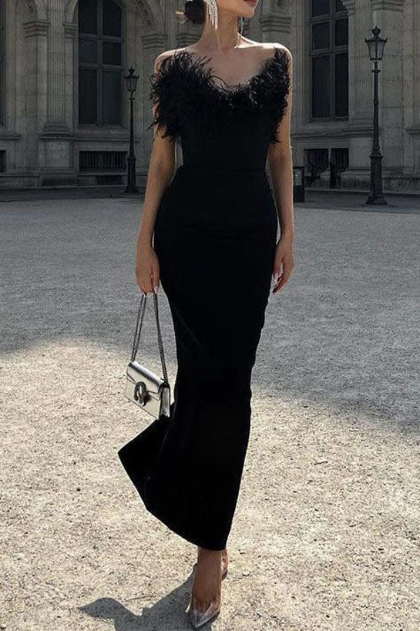 black dress with what color shoes Chic Black Strapless Prom Gown Evening Dress – Mislish