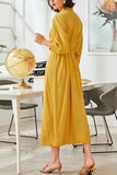 Chic Yellow Buttoned Midi Shirt Dress - Mislish