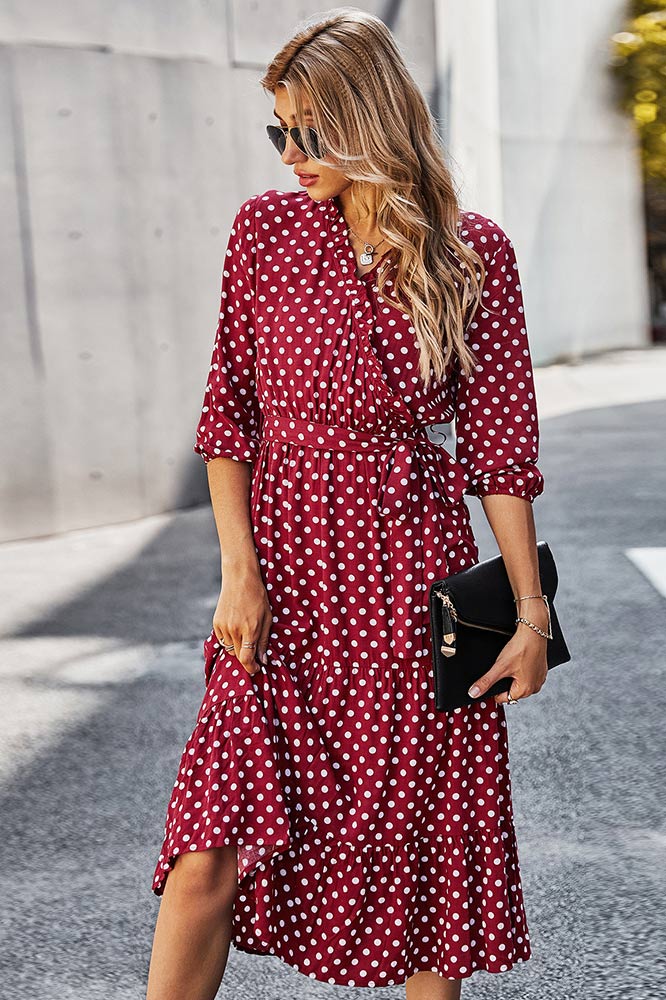 Classic Polka Dot Printed Gathered Waist Midi Dress Mislish Classic Polka Dot Printed Gathered Waist Midi Dress Mislish