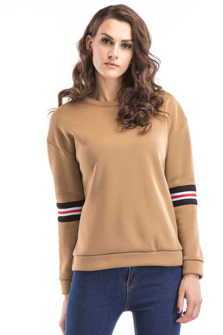 Contrast Striped Side Letter Embroidered Sweatshirt - Mislish