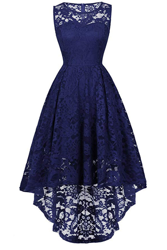 Dark Navy A-line Lace Sleeveless High Low Prom Dress Mislish Dark Navy A-line Lace Sleeveless High Low Prom Dress Mislish