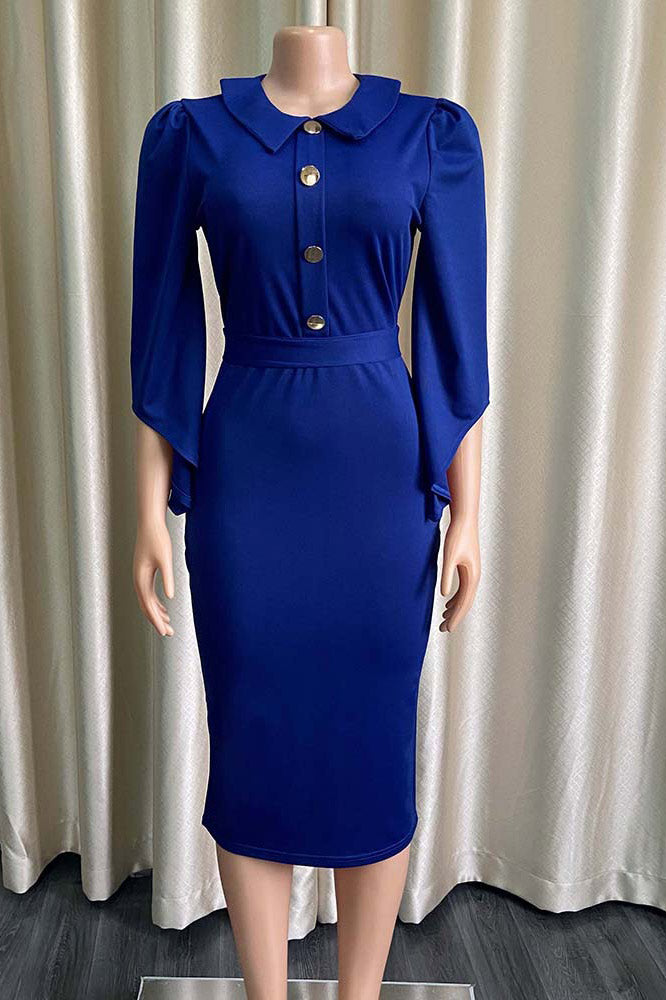 Dark Navy Midi Bodycon Office Dress – Mislish