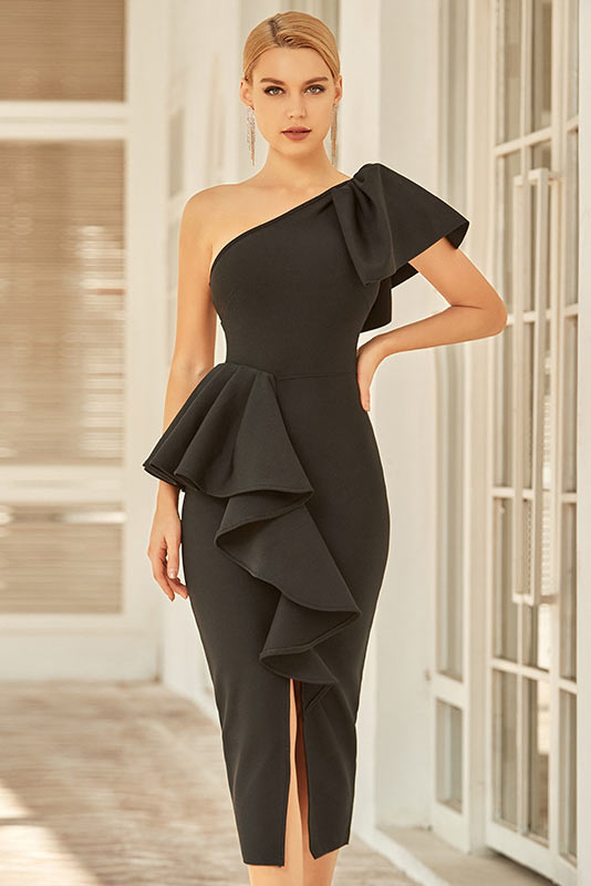 Elegant Black One Shoulder Evening Party Bandage Dress – Mislish