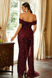 Elegant Burgundy Off Shoulder Formal Evening Dress Prom Gown