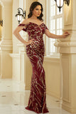 Elegant Red Off Shoulder Mermaid Formal Gown Evening Dress