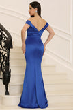 Elegant Royal Blue Off Shoulder Evening Gown Prom Dress