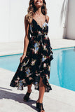 Floral Print Sleeveless High Low Vacation Dress - Mislish