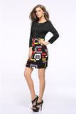 Geometric Print Zipper Front Color-block Dress - Mislish