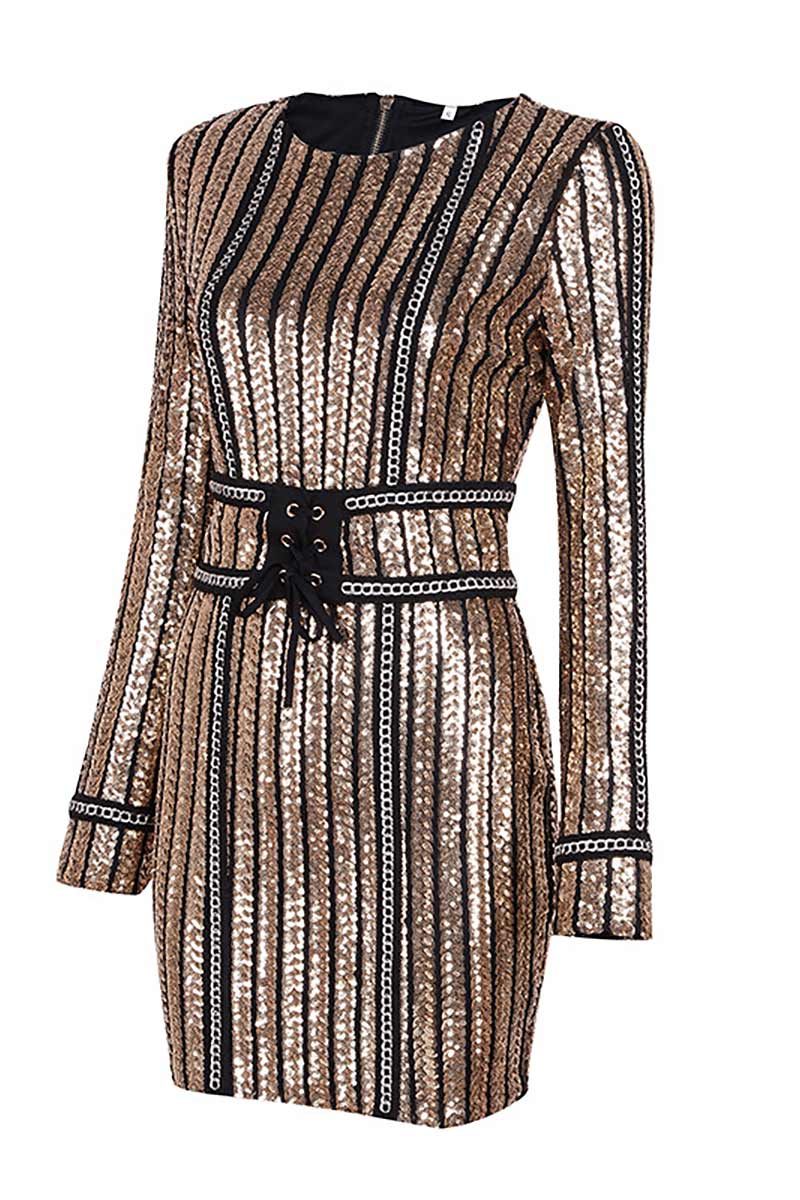 Gold Sequin Short Bodycon Dress With Long Sleeves Mislish Gold Sequin Short Bodycon Dress With Long Sleeves Mislish