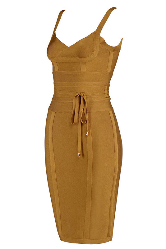 Gold Sexy V-neck Bandage Bodycon Dress Mislish Gold Sexy V-neck Bandage Bodycon Dress Mislish
