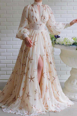 Gorgeous Long Sleeve A-Line Prom Gown Maxi Dress