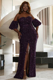 Grape Sequins Off Shoulder Formal Gown Evening Dress