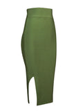 Green Sexy Slit Knee Length Bandage Dress