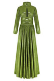 Green Long Sleeve A-Line Prom Gown Evening Dress