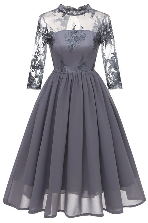 green emerald velvet dress Grey A-Line Cocktail Party Graduation Dress – Mislish
