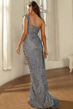 Grey One Shoulder Prom Dress Evening Gown