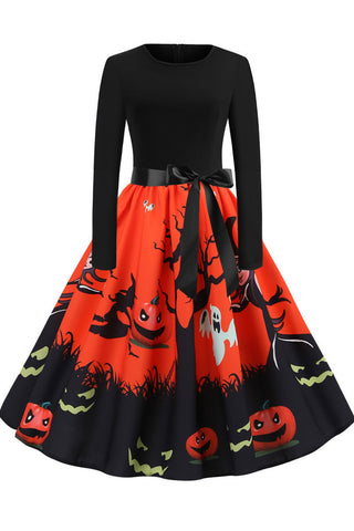 Halloween Pumpkin Print Retro Dress - Mislish