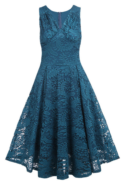 Ink Blue Lace A-Line Cocktail Dresses  Mislish