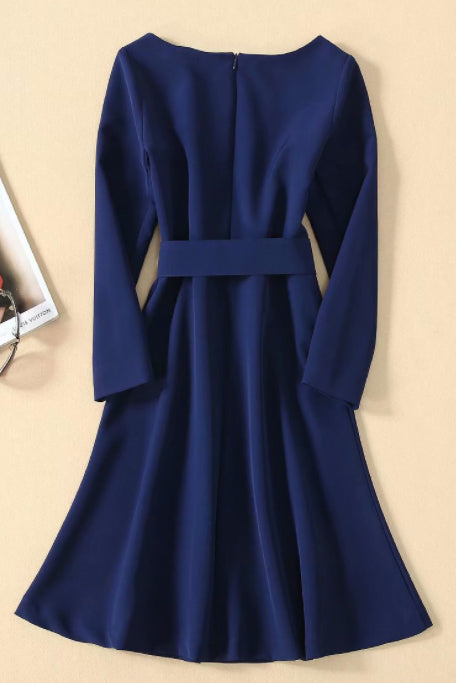 Kate Middleton Dark Navy Fashion Dress With Sleeves  Mislish