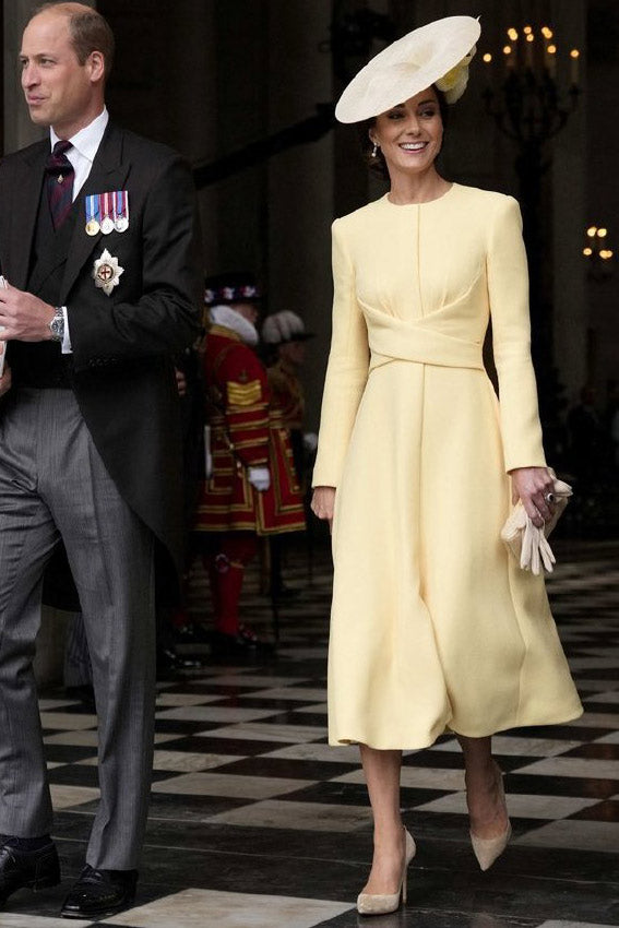 Kate Middleton Inspired Elegant Daffodil Midi Dress Mislish