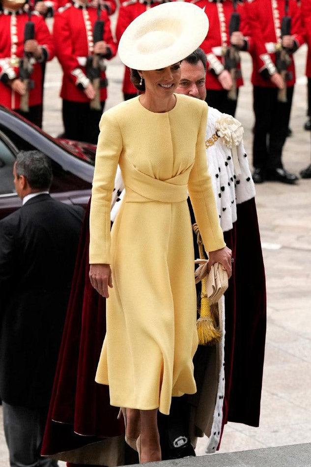 Kate Middleton Inspired Elegant Daffodil Midi Dress Mislish