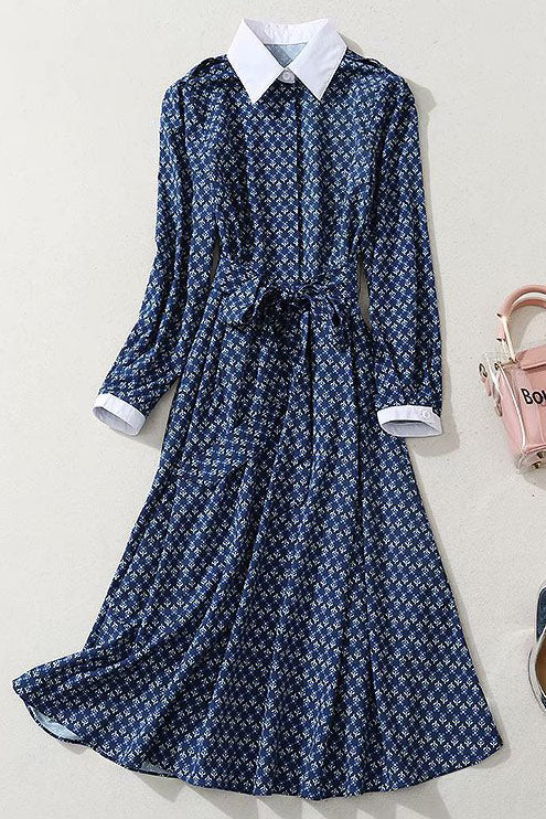 Kate Middleton Long-sleeved Print Midi Shirt Dress – Mislish