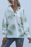 V-neck Tie-dye Gradient Buttoned Sweatshirt