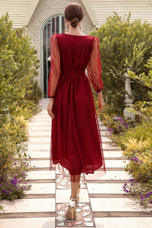 Midi Burgundy Long Sleeve V-Neck Party Dress Mislish Midi Burgundy Long Sleeve V-Neck Party Dress Mislish
