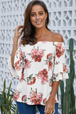 Printed Off-the-shoulder Blouse With Trumpet Sleeves - Mislish