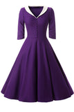 Purple Fit And Flare Prom Dress With Sleeves