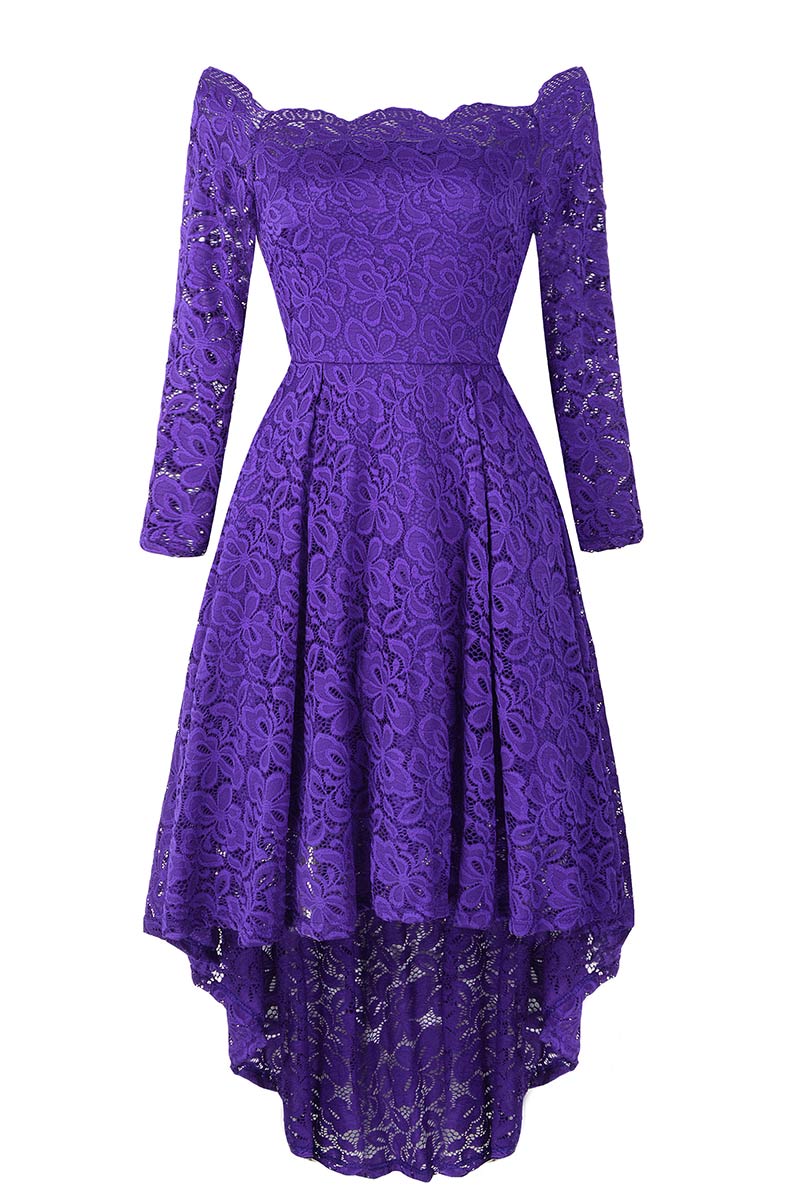 Purple Off-the-shoulder Scalloped High Low Prom Dress – Mislish