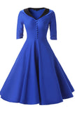 Royal Blue Fit And Flare Prom Dress With Sleeves