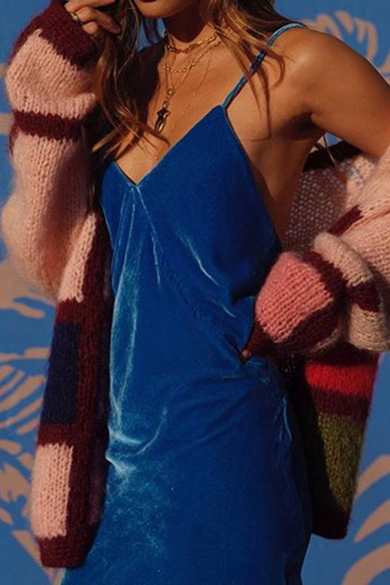 Royal Blue Suede Slit Backless Slip Dress – Mislish
