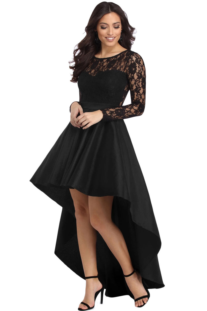 Sexy Lace Panel High Low Graduation Dress Mislish