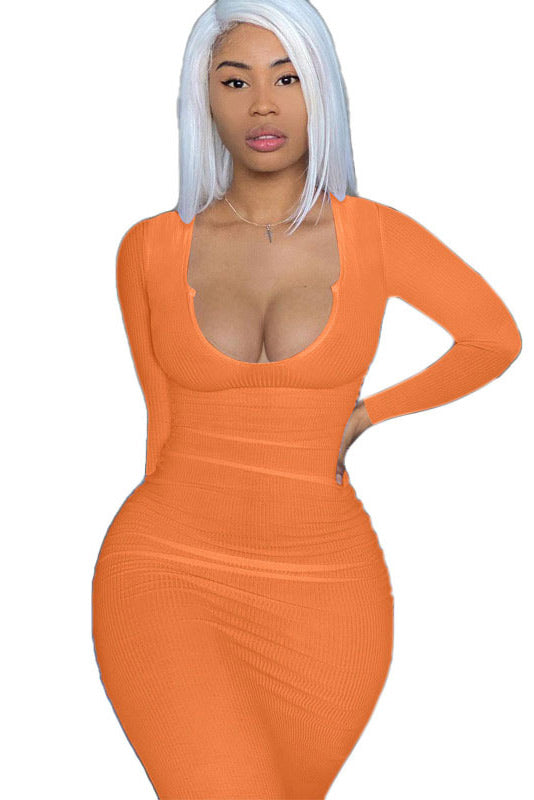 Sexy Long Sleeve Casual Ribbed Short Bodycon Dress – Mislish